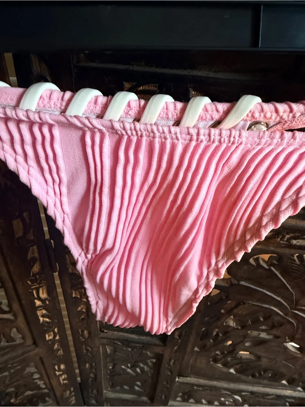 Pink Ruched String Bikini Bottom - Picture 5 of 7